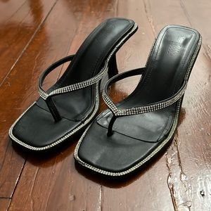 Charlotte Russe Square Toe Kitten Heel Thong Sandal